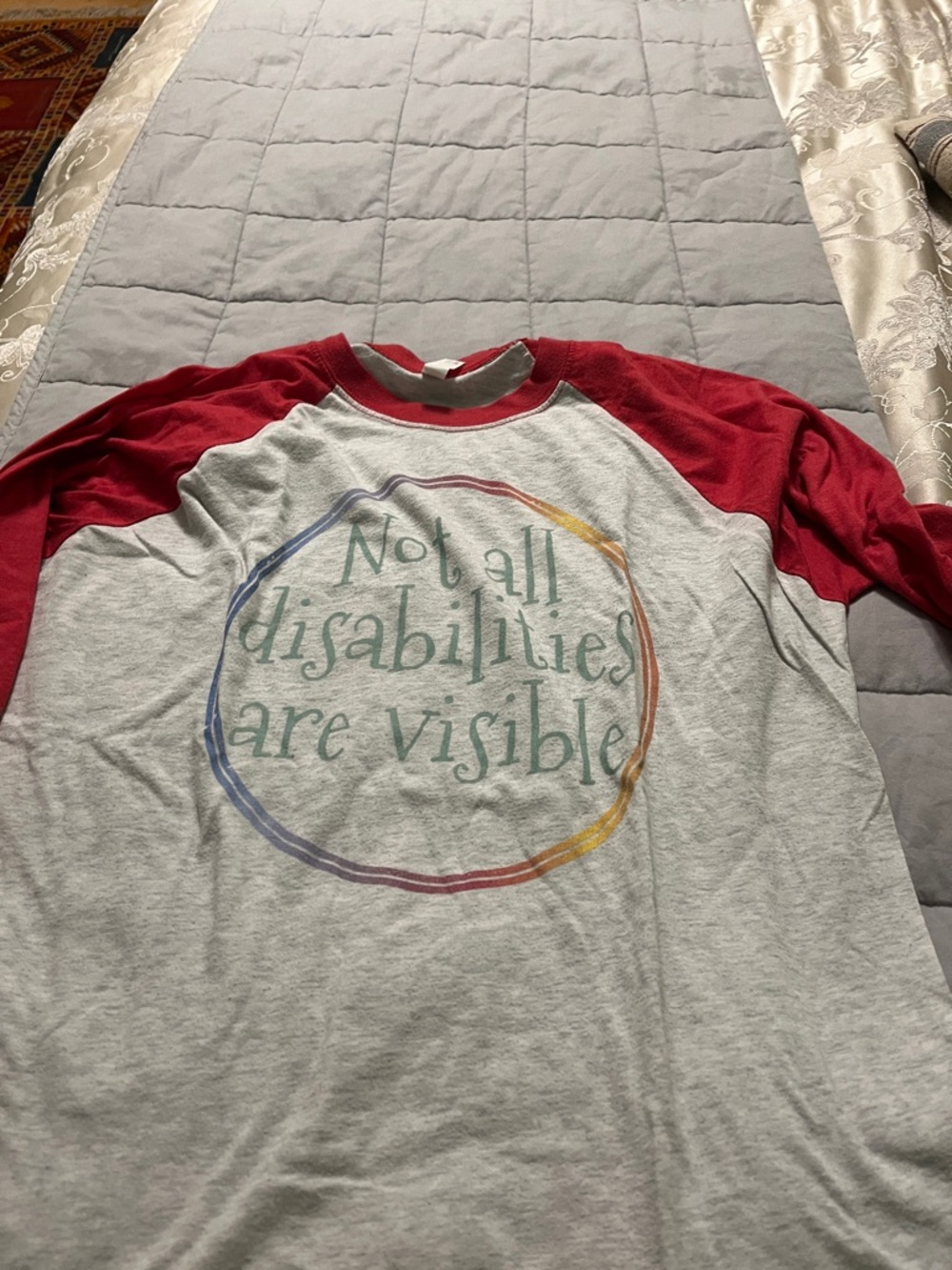 Raglan Tee - Red Sleeves with Gray Body, 'Not All Disabilities Are Visible'